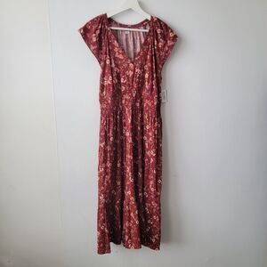 Old navy women's Waist-Defined Flutter-Sleeve Smocked Floral Midi Dress size L